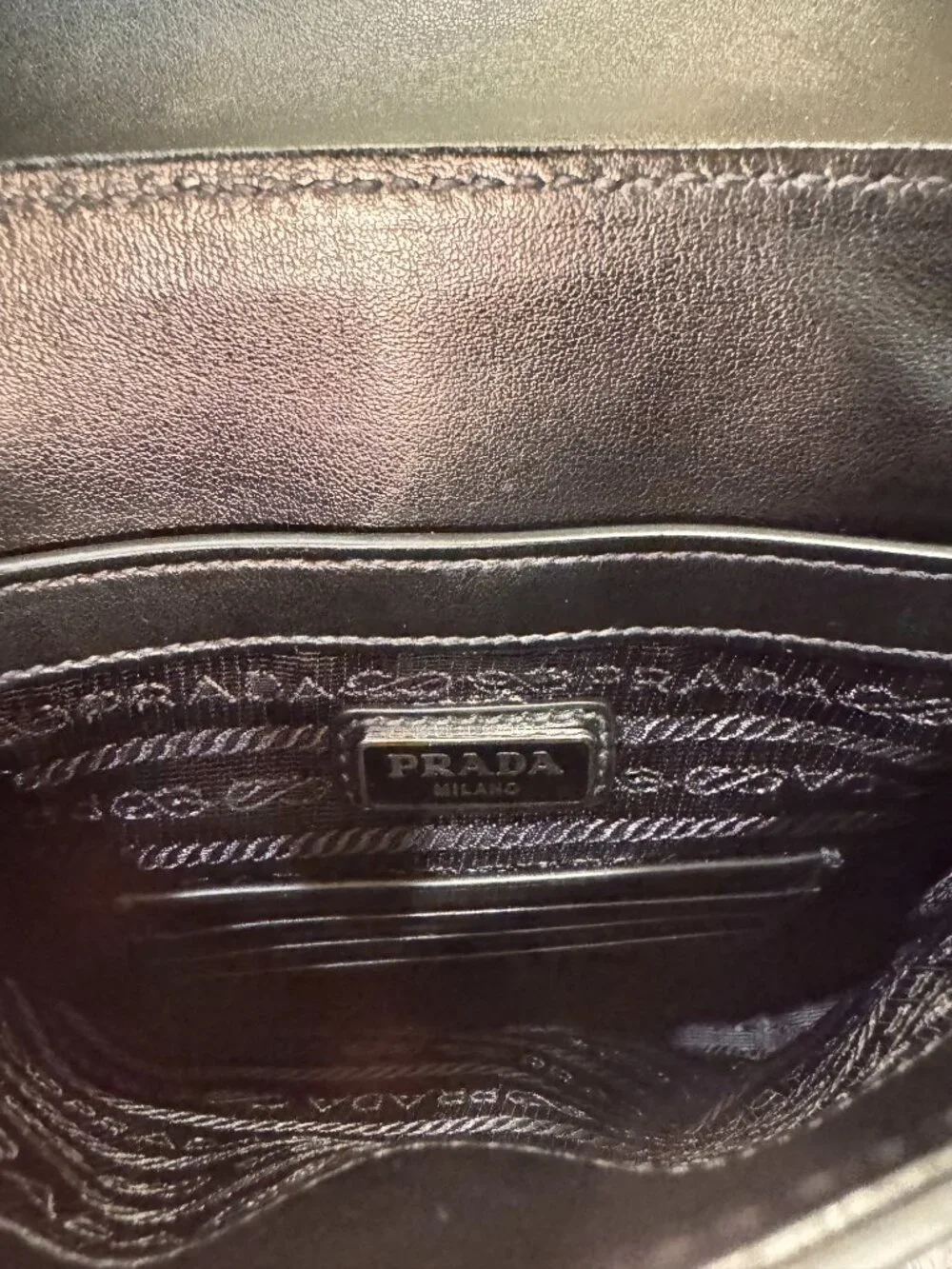 Prada Saffiano Leather Crossbody Bag — Black with Blue Trim